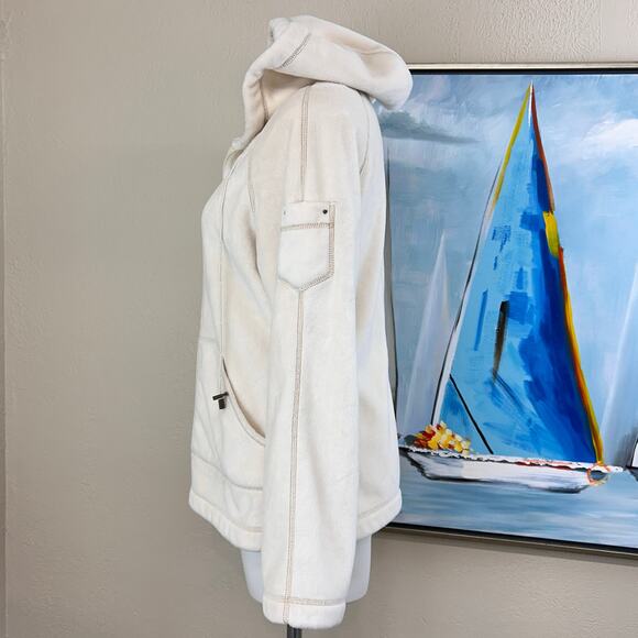 Kristen Blake Jacket Cream  Thick Ultra Soft Fleece Velour Hooded Zip Sz.M - Picture 2 of 7